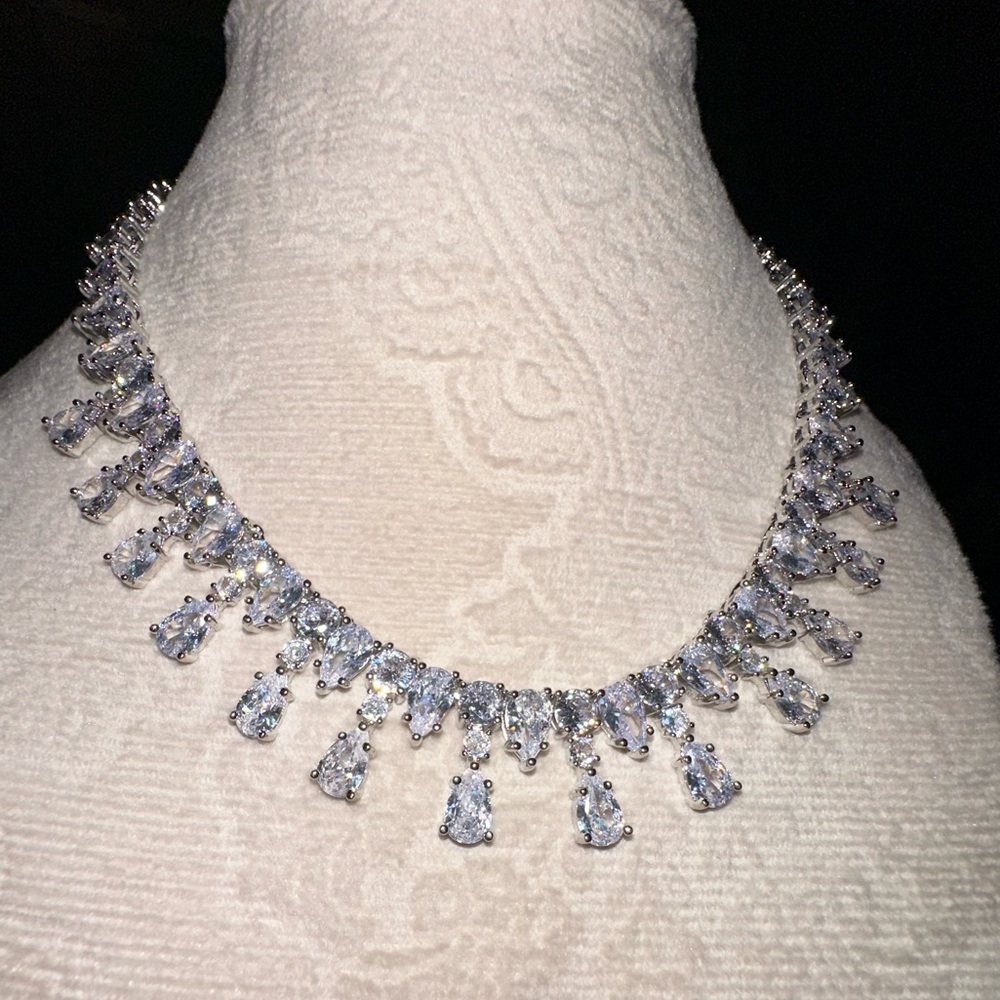 Melinda Maria Silver Crystal Teardrop Necklace
